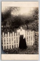 Mt Hygeia RI Edwardian Woman Standing Along Picket Fence Gate RPPC Postcard P30 - £11.23 GBP