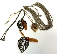 Lot of 3 Leaf Necklaces Vintage To Modern Metal Gold Tone Nature woodland - £9.32 GBP