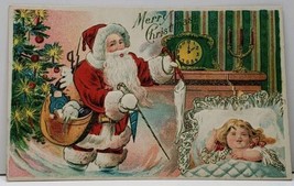 Merry Christmas Santa With Sleeping Child c1910 Embossed Postcard F13 - £13.58 GBP