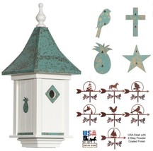 CASTLE BIRDHOUSE - Patina Metal Top  Decorative Emblem &amp; Weathervane - £168.17 GBP+