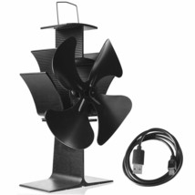 4 Blades Fireplace Stove Fan Fuel Saving Heat Powered Wood Burner Eco USB - $72.99
