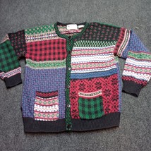 Vintage Northern Isles Cardigan Busy Abstract Fair Isle Sweater Women 7 / 8 - £44.54 GBP