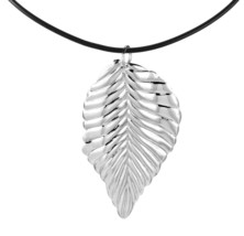 Nature&#39;s Tree Large Leaf Sterling Silver on Black Rubber Necklace - £18.32 GBP