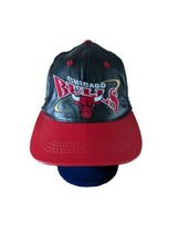 Vintage Chicago Bulls 1996 Black w Red Brim Embroidered  Leather Strapback USA - £41.76 GBP