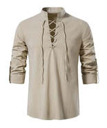 Men&#39;s Lace Up Long Sleeve Blouse - $36.49