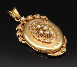18K GOLD - Vintage Antique Cultured Pearls Photo Locket Pendant (OPENS) ... - $717.02