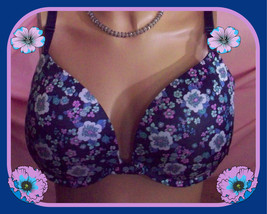 38D 38DD 40D 40DD Navy Retro Floral Victoria&#39;s Secret Plunge PU UW Bra - £32.06 GBP