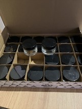 Bulk 24 Pack 1oz Round Clear Glass Jars W Liners &amp; Flat Black Lids NEW - $41.12