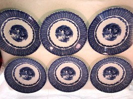 6 Antique Mazara Blue by Adams China 7&quot; Salad Plate  1890&#39;s - £32.06 GBP
