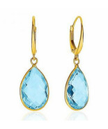 14K Yellow Gold Blue Topaz Pear Briolette pierced Earrings 1 pair, drop,... - $381.99