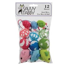 Savvy Tabby Knit Mice Fur Mice and Ball Toys 12 pk - $627.42 MXN