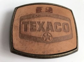 Vintage Texaco Leather Brass Belt Buckle Gasoline Company - £12.65 GBP