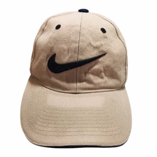 Primary image for Vintage Nike Golf Hat Cap Fitted Size 7 Big Swoosh Made in Korea Beige/Black