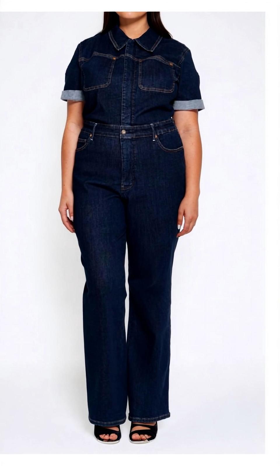 Judy Blue high waist tummy control straight jeans jumpsuit in Dark Wash