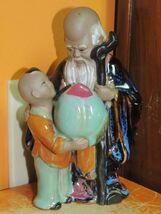 Chinese Mud Man/ Men 7.5&quot; Boy holding large Peach marked China mudman Wa... - $20.20 CAD