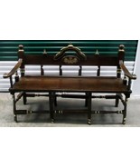 Antique Three Seat Ornate Carved Wooden Bench Black Gold Scroll Floral A... - €715,13 EUR