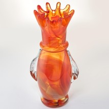 Mid-Century Modern LE Smith Viking Amberina Orange Swung Handkerchief Vase Art G - £165.43 GBP