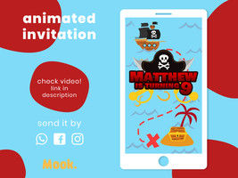Pirate Video Invitation Animated, Pirate Digital Birthday Invitation - £10.26 GBP