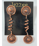Vintage Copper Earrings 3.75 in Stud Back Drop Dangle Spiral Circles - £11.81 GBP