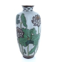Tall Meiji Period Matte Finish Japanese Cloisonné Lotus Vase - $379.42