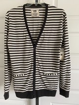CHOR Soft Cotton Blend Cardigan Sweater  Tan &amp; Brown Striped - £19.37 GBP