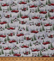 Cotton Trucks Winter Christmas Snow Trees Fabric Print by the Yard D401.61 - £9.40 GBP