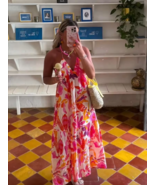 2024 Summer  Printed Tie-Up Waist Slim Dress - $42.95