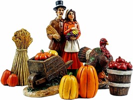 Gerson 6 Pc Hand Painted Resin Pilgrim Thanksgiving Figurine Set - £19.88 GBP