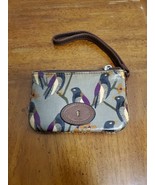 FOSSIL Key Per Bird Birdcage Credit Card Slot Wristlet Wallet Coated Canvas - £10.96 GBP