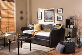 Callum Brown Faux Leather Arched Back Sofa Twin Daybed w/Roll-Out Trundle - $13,877.68 MXN