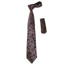 Mens Narrow Tie/Hankie Set Woven Vito Rofolo VTR-111 Wine Tan Paisley - $17.50