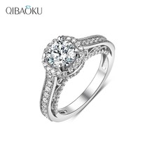 Luxury White Gold Plated S925 Sterling Silver Round Halo Moissanite Engagement R - £42.06 GBP