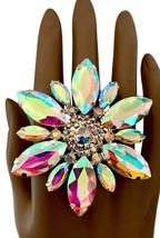 2.75&quot; Drop Aurora Borealis Crystal Oversize Statement Ring Stage Costume... - £22.37 GBP