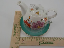 Stechcol Gracie Bone China By Coastline Imports Teapot &amp; Saucer W/ Floral Design - £24.12 GBP