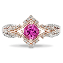  Enchanted Disney Aurora Ring Lab Created Pink Sapphire &amp; White Diamond Ring - £94.78 GBP