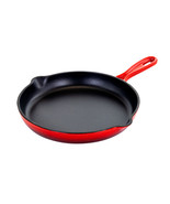 MegaChef Round 10.25 Inch Enameled Cast Iron Skillet in Red - £60.30 GBP
