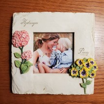 Picture Frame, stone look resin with 3D flowers, Hydrangea Pansy, for 3.5" photo