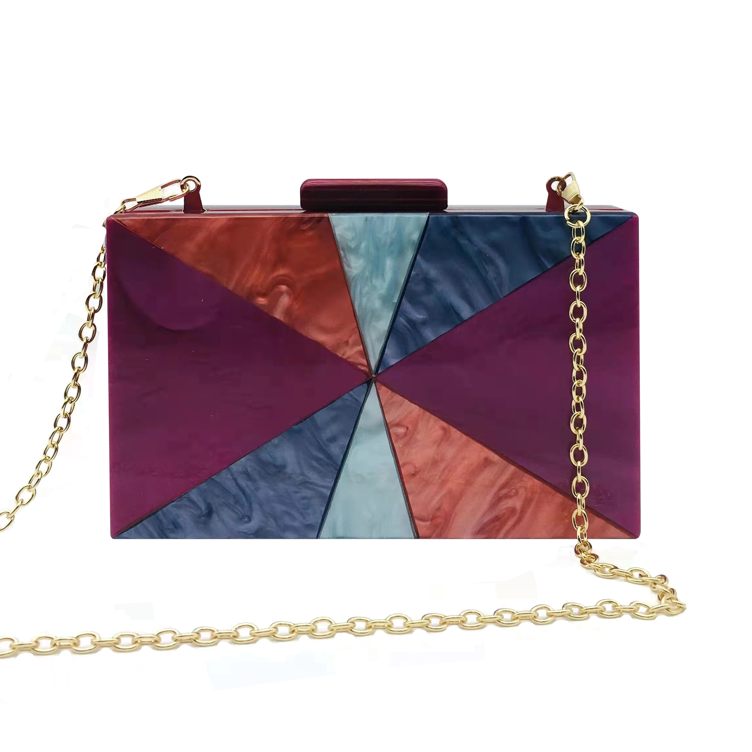 New Designer Clutch Purse Multi-color Triangle work Acrylic Evening Bag Wedding  - $96.66