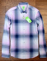 HUGO BOSS Hombre Bansi Corte Normal Azul/Rosa Cuadros Algodón Negocios Camisa - £43.42 GBP