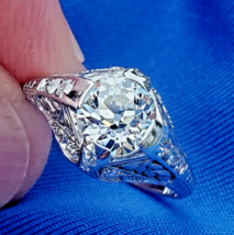 Earth mined DIAMOND European Art Deco Engagement Ring Antique Platinum Solitaire - £12,057.66 GBP