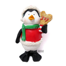 Christmas Penguin with Heart Cookie in Hat &amp; Scarf Resin Figurine 3&quot; - £10.50 GBP