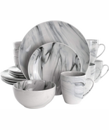Fine Marble 16 Piece Stoneware Dinnerware Set in Black and White - €50,51 EUR