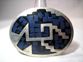 Vintage Sterling Silver Taxco Mexico Brooch Pin Blue Lapis Onyx Inlay K515 - £47.47 GBP