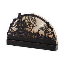 NEW Halloween LED Backlit Haunted House Tabletop Decoration black wood 12 x 7.75 - £12.74 GBP