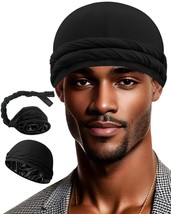 Adjustable Satin Lined Halo Turban Durag for Men &amp;Women, Sleeping Bonnet, Beani - $19.79