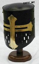 Medieval Crusader Knight Helm w/ Brass Cross Helmet BLACK ANTIQUE Halloween  - £81.45 GBP