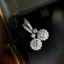 2.50Ct Simulated VVS1 Diamond Halo Drop &amp; Dangle Earrings 14K White Gold Plated - £49.87 GBP