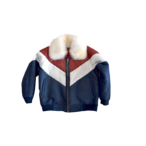 Red, White, and Blue Men&#39;s Leather Bomber Jacket -Racer Jacket - £120.63 GBP+