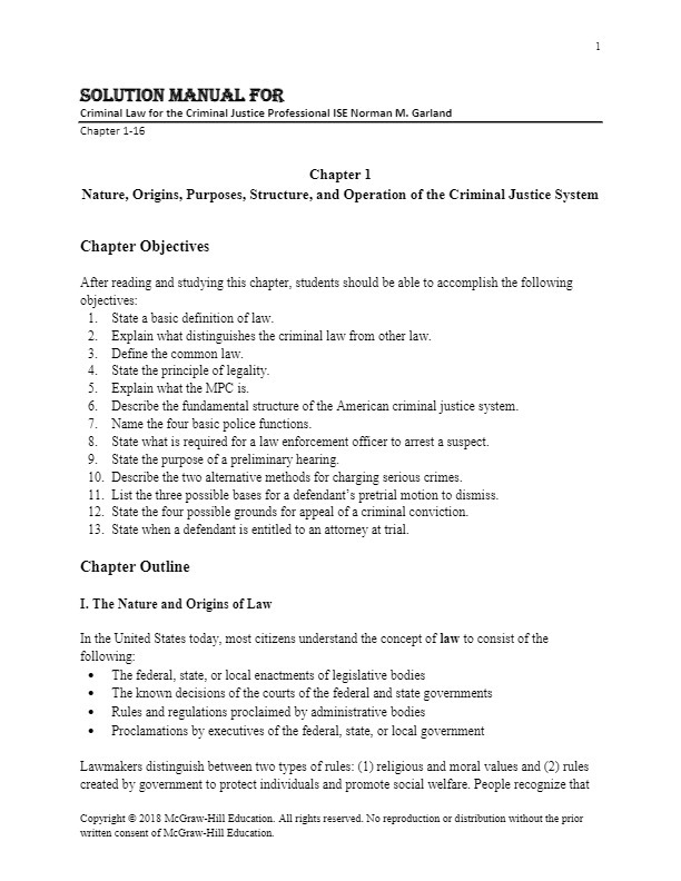 Solution Manual for Criminal Law for the Criminal Justice Professional I... - $17.20
