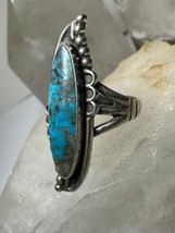 Navajo ring long turquoise size 6.75 sterling silver women girls - £75.17 GBP